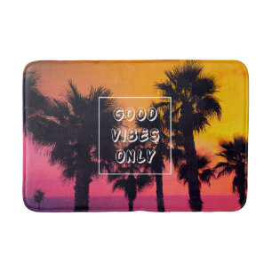 "Good Vibes Only" Tropical Beach Palms Sunset Bathroom Mat