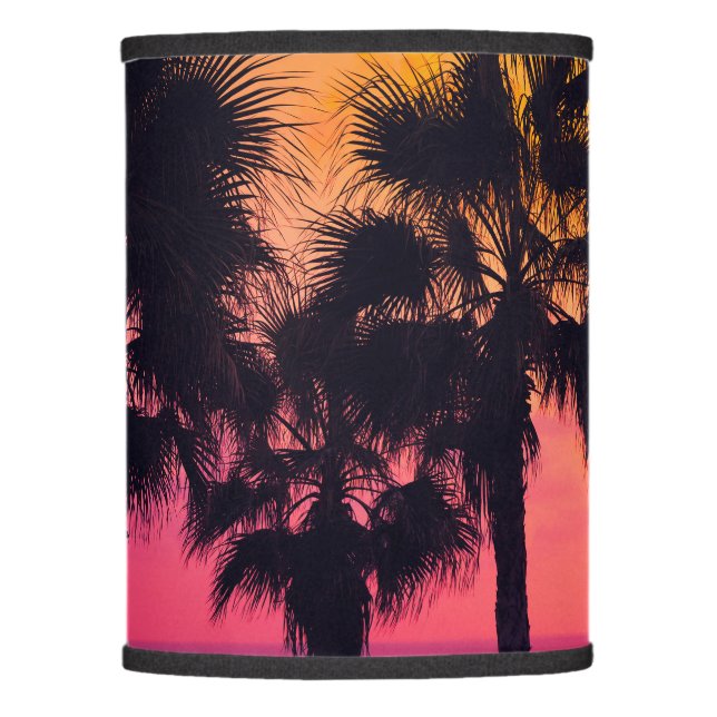 "Good Vibes Only"  Tropical Beach Palms Sunset Lamp Shade (Front)