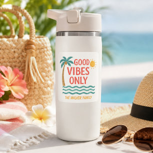 Good Vibes Only Tropical Palm Tree Family Name  Square Sticker