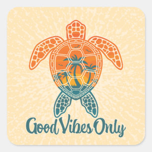 Good Vibes Only Tropical Sunset Sea Turtle Design Square Sticker