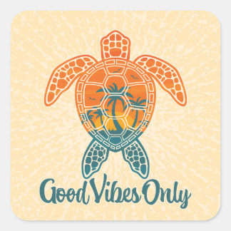 Good Vibes Only Tropical Sunset Sea Turtle Design Square Sticker
