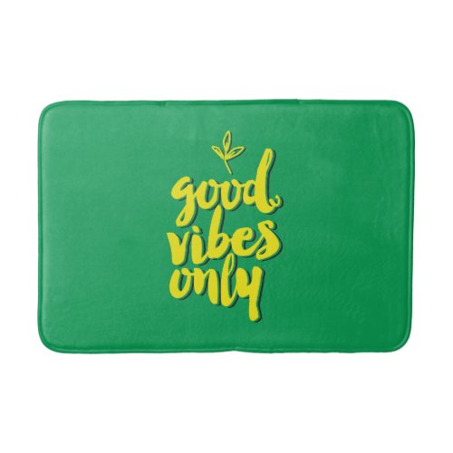 Good Vibes Only Typographic Design Yellow Green Bath Mat