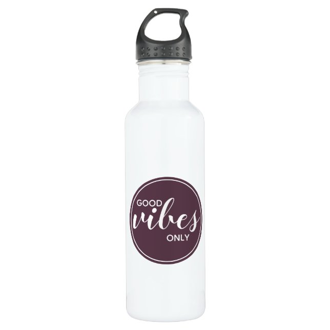 Good Vibes Only Wellness Quote Typography Purple  Stainless Steel Water Bottle (Front)