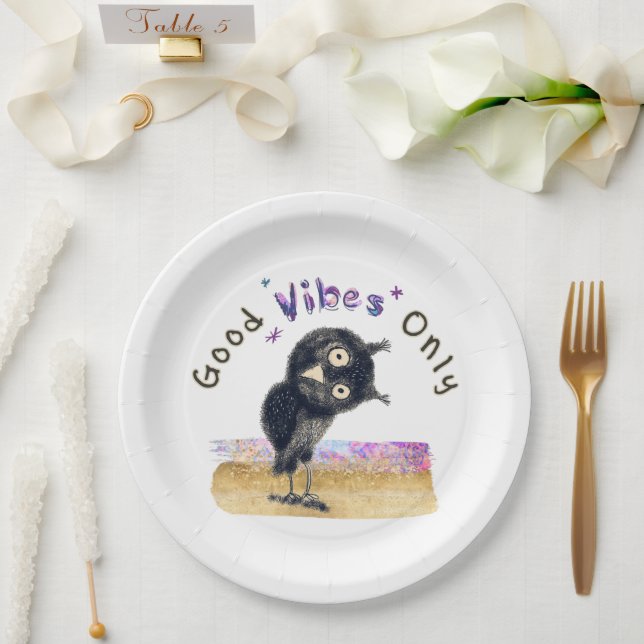 Good Vibes Only with Curious Owl Paper Plates (Wedding)