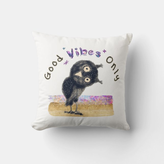 Good Vibes Only with Curious Owl Throw Pillow (Front)