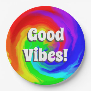 Good Vibes Paper Plates   Vibrant Heat Wave Swirl