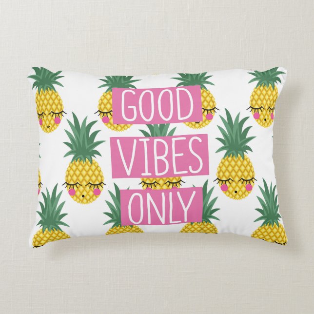 Good Vibes Pineapples Summer Pattern Accent Pillow (Front)