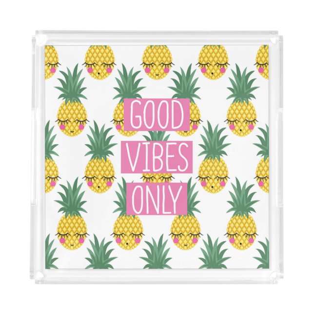 Good Vibes Pineapples Summer Pattern Acrylic Tray (Front)