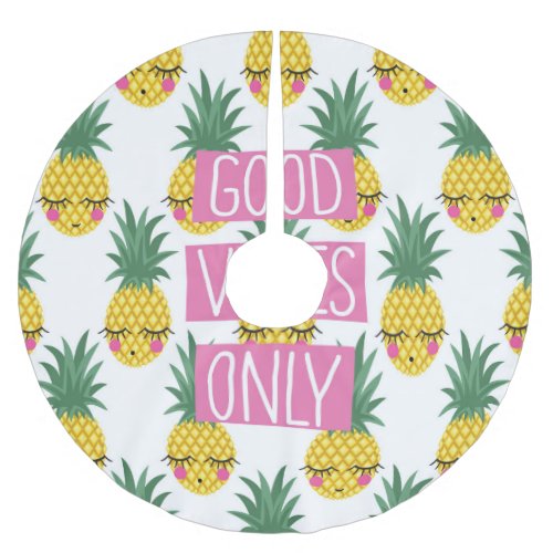 Good Vibes Pineapples Summer Pattern Brushed Polyester Tree Skirt