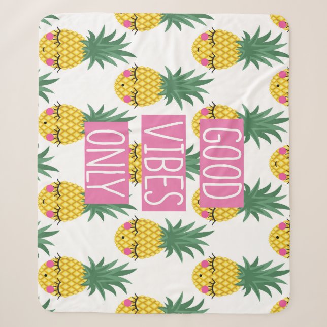 Good Vibes Pineapples Summer Pattern Sherpa Blanket (Front)