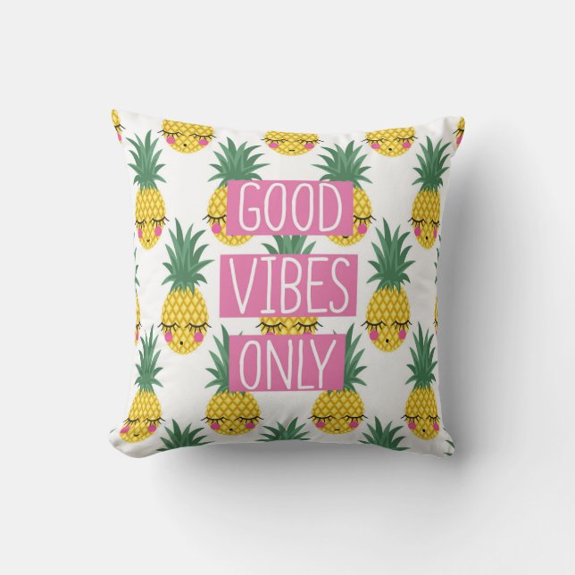Good Vibes Pineapples Summer Pattern Throw Pillow (Front)