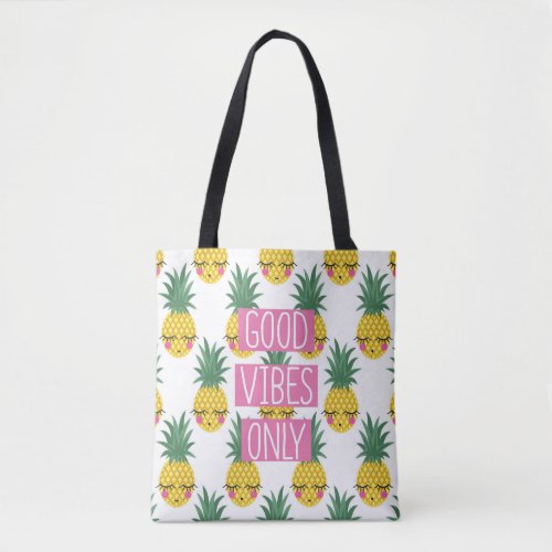 Good Vibes Pineapples Summer Pattern Tote Bag