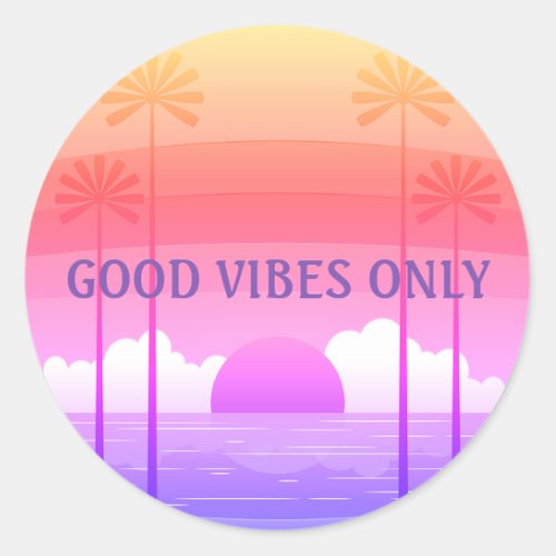 Good Vibes PinkPurple Retro Beach Sunset Sticker