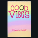 Good Vibes Positive Quotes Pink Rainbow 2022 Calendar<br><div class="desc">Good vibes calendar with a positive message for every month of the year in bold quirky typography. The front and back covers have a colors of the rainbow background with pink and black funky lettering, and inside the background color is in hot pink throughout with white typography with hot pink...</div>