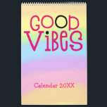 Good Vibes Positive Quotes Pink Rainbow 2022 Calendar<br><div class="desc">Good vibes calendar with a positive message for every month of the year in bold quirky typography. The front and back covers have a colors of the rainbow background with pink and black funky lettering, and inside the background color is in hot pink throughout with white typography with hot pink...</div>