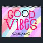 Good Vibes Positive Quotes Rainbow 2022 Calendar<br><div class="desc">Good vibes calendar with a positive feel good message for every month of the year in large funky typography. The front and back covers have a diagonal pattern of bright rainbow colors including lilac, yellow, white and coral with hot pink lettering with a touch of black, and inside hot pink...</div>