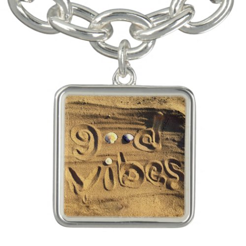 Good Vibes Quote Hand Drawn Beach Sand Photo Charm Bracelet