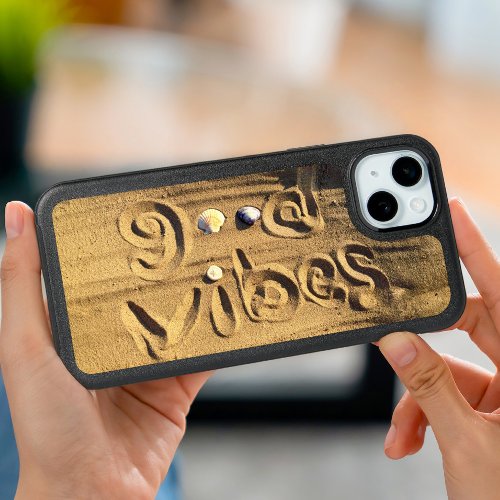 Good Vibes Quote Hand Drawn Beach Sand Photo iPhone 15 Plus Case