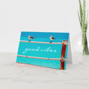 Good vibes quote seagull birds beach ocean photo card
