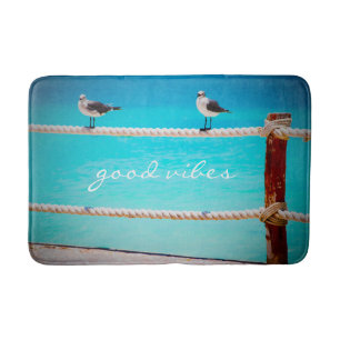 Good Vibes Quote White Seagull Beach Birds Photo Bath Mat