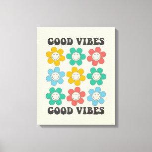 Good Vibes Retro Colorful Daisy Flowers Canvas Print