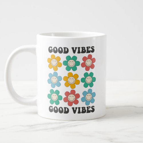 Good Vibes Retro Colorful Daisy Flowers Giant Coffee Mug