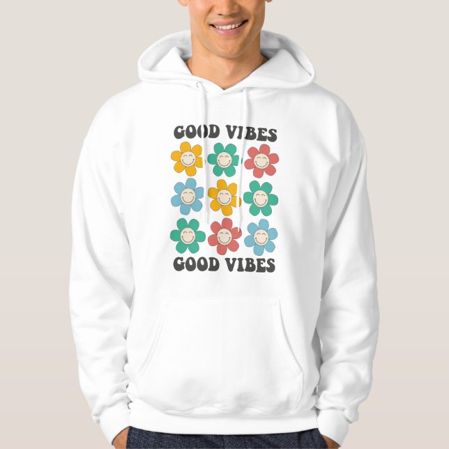 Good Vibes Retro Colorful Daisy Flowers Hoodie (Front)