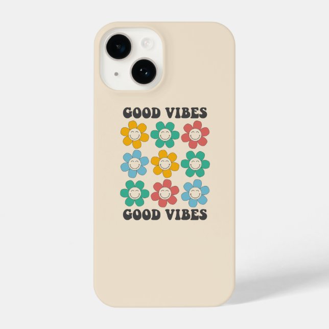 Good Vibes Retro Colorful Daisy Flowers iPhone Case (Back)