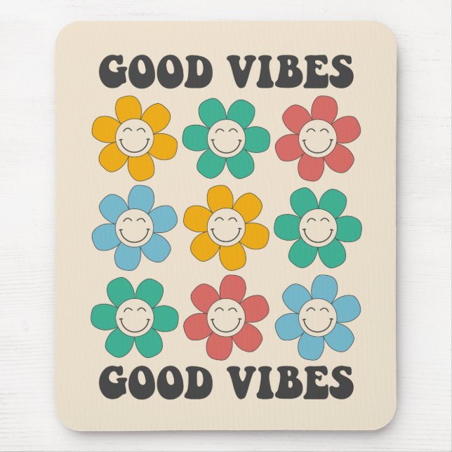 Good Vibes Retro Colorful Daisy Flowers Mouse Pad (Front)