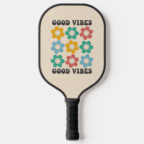 Good Vibes Retro Colorful Daisy Flowers Pickleball Paddle