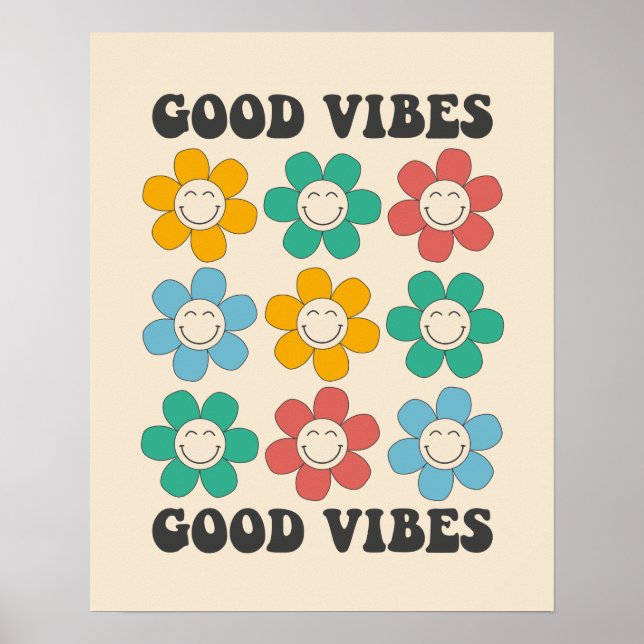 Good Vibes Retro Colorful Daisy Flowers Poster (Front)