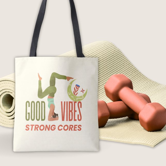 Good Vibes Strong Cores Pilates Quote Fitness Yoga Tote Bag (Good Vibes Strong Cores Pilates Quote Yoga Fitness Tote Bag)