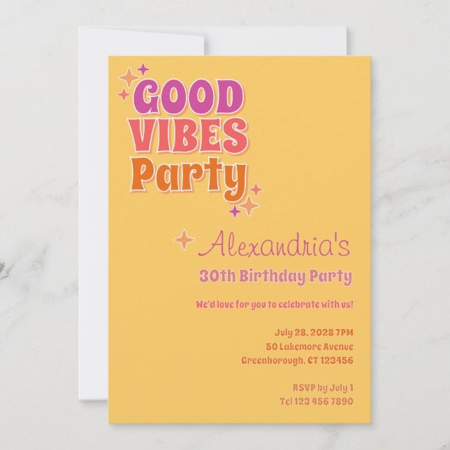 Good Vibes Summer 30th Birthday Party Invitation (Front)