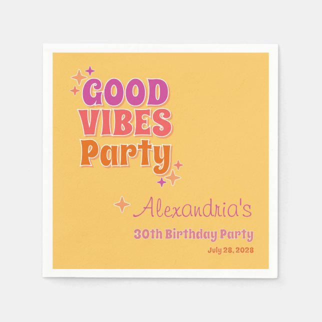 Good Vibes Summer 30th Birthday Party Napkins (Front)