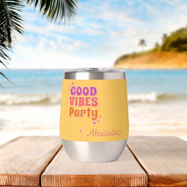 Good Vibes Summer Party Favor Thermal Wine Tumbler (Beach (Rotated))