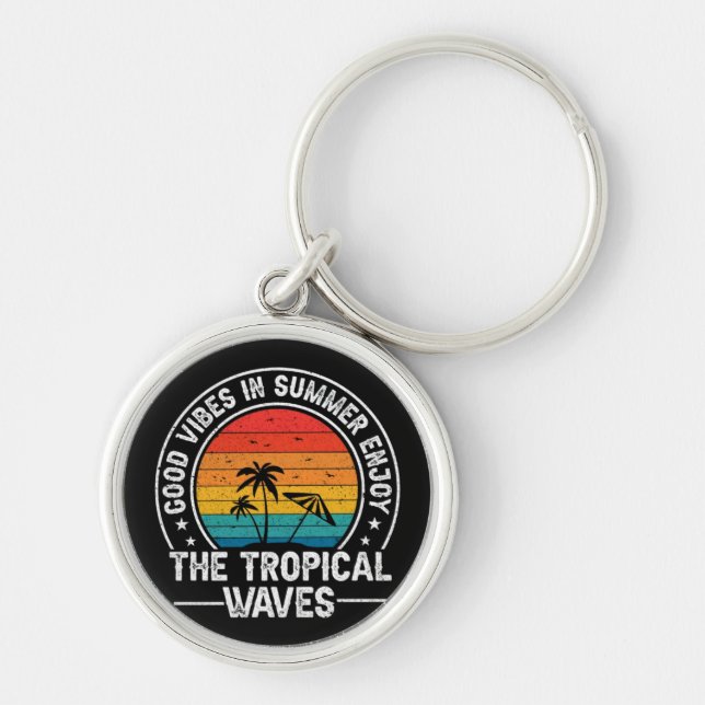 Good Vibes Summer Tropical Waves Keychain (Front)