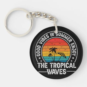 Good Vibes Summer Tropical Waves Keychain