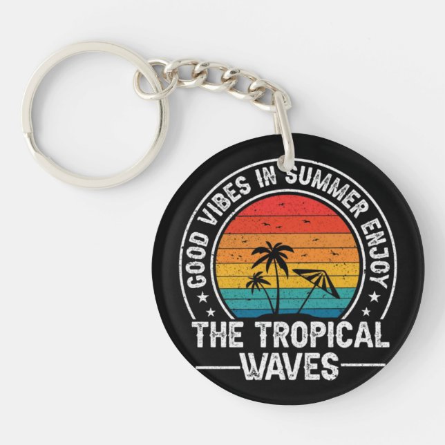 Good Vibes Summer Tropical Waves Keychain (Front)