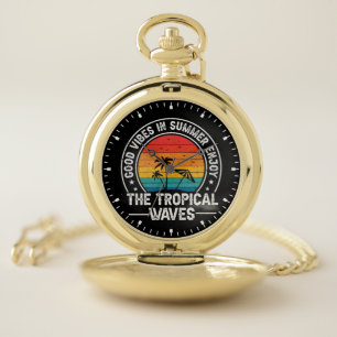 Good Vibes Summer Tropical Waves Pocket Watch