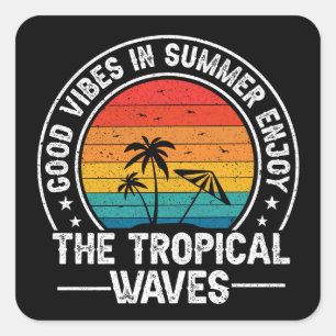 Good Vibes Summer Tropical Waves Square Sticker