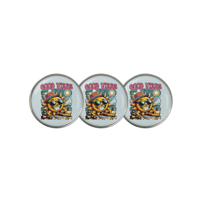 Good Vibes - Sunshine - Retro Summer Golf Ball Marker (3 Up)