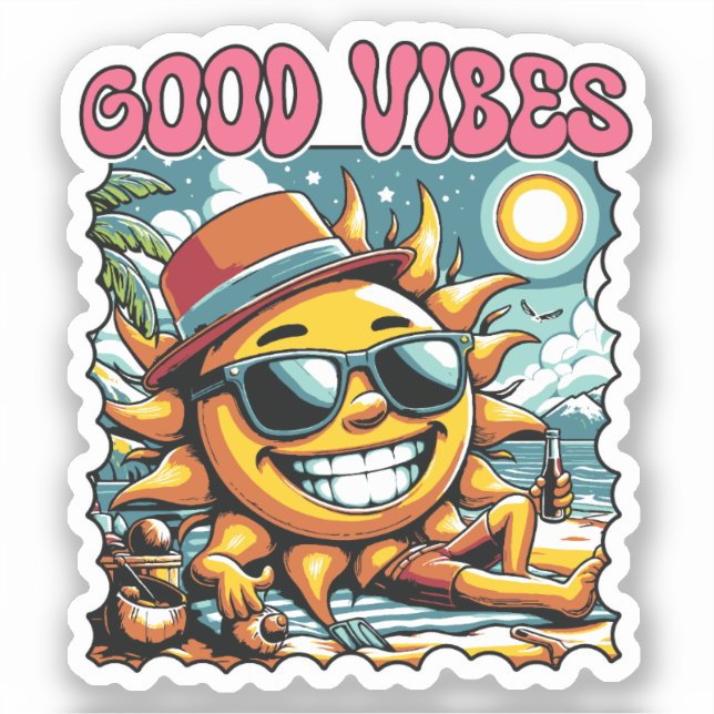 Good Vibes - Sunshine - Retro Summer Sticker (Front)