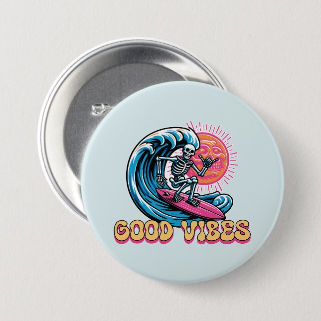 Good Vibes - Surfing - Summer Vibes Button (Front & Back)