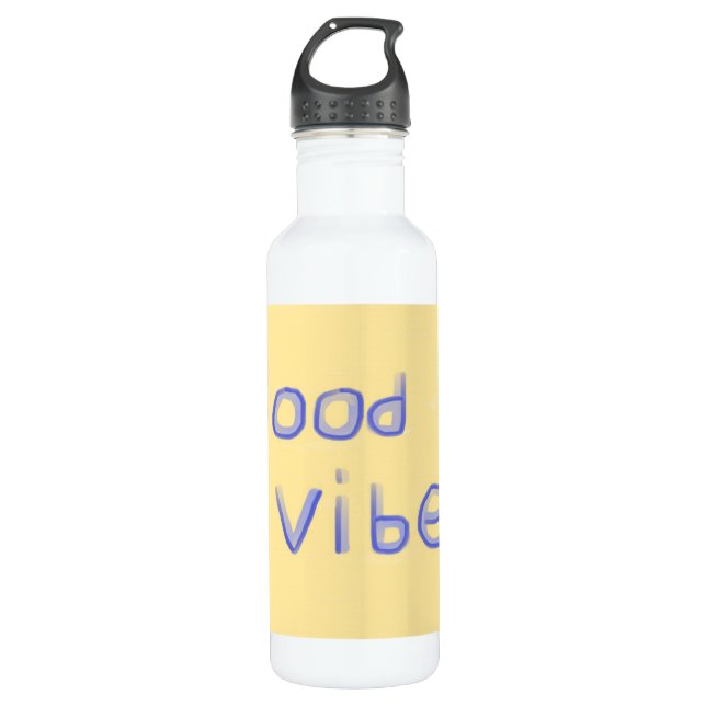 good vibes text art stainless steel water bottle (Front)