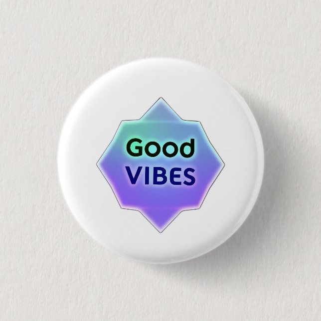 "Good Vibes" Text on Gradient Star Shape Button (Front)