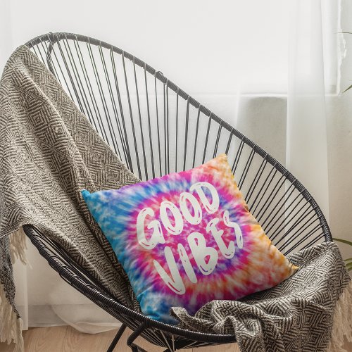 Good Vibes Tie_Dye Colorful Girls Throw Pillow