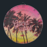 Good Vibes Tropical Pink Sunset Palm Tree Beach Dart Board<br><div class="desc">Bring the beach into your game room with this "Good Vibes" pink and yellow sunset palm tree beach design dartboard.</div>