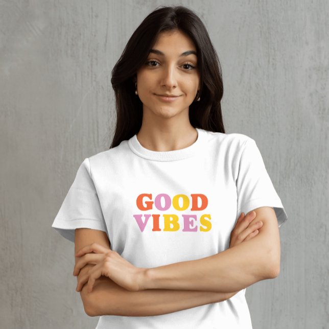 Good vibes typography simple yellow red T-Shirt (Creator Uploaded)