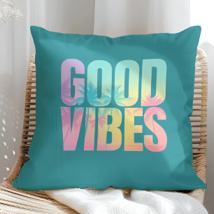 "Good Vibes" Vibrant Tropical Quote Throw Pillow