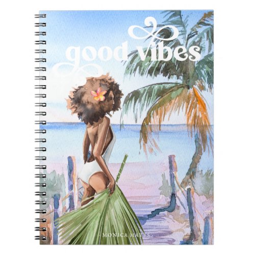 Good Vibes  Watercolor Trendy Retro Summer Beach Notebook